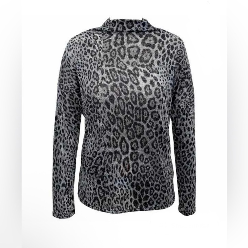 INC Animal Print Shimmer Lightweight Sweater Gray Silver Womens Plus Size XL - Picture 1 of 11